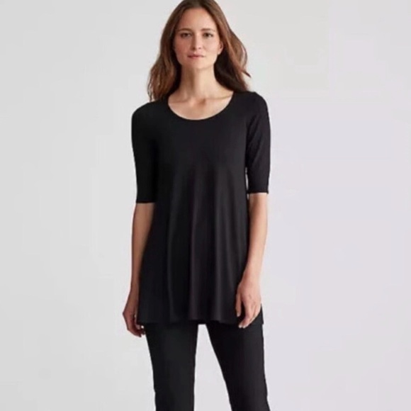 Eileen Fisher Tops - Eileen Fisher Stretch Jersey Elbow Sleeve Swing Tunic Top Plus Size Black 3X